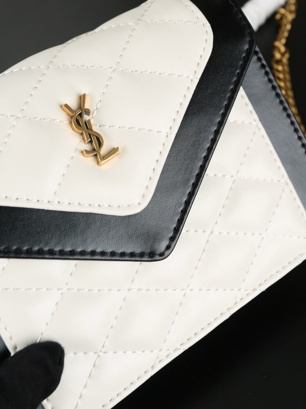 Yves Saint Laurent Gaby Mini Black and White Quilted Chain Bag - Picture 2 of 7